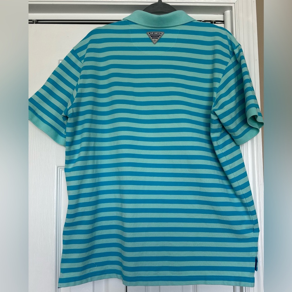 Columbia PFG Mens Striped Super Bonefish Pique Polo. Size Large. Blue/Teal.‎ - Picture 2 of 10